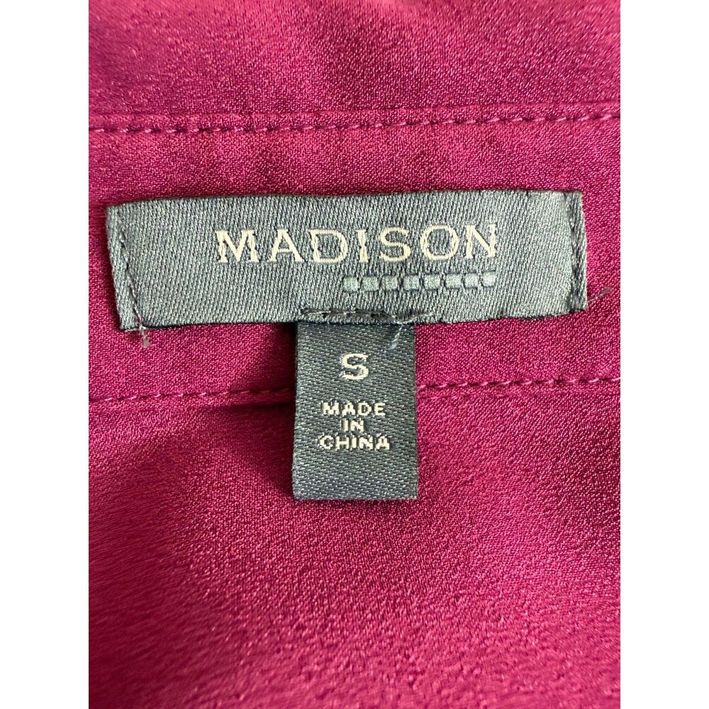 Madison Women's Long Sleeve Button Up Blouse Top Raspberry Polyester Size S - Picture 3 of 9
